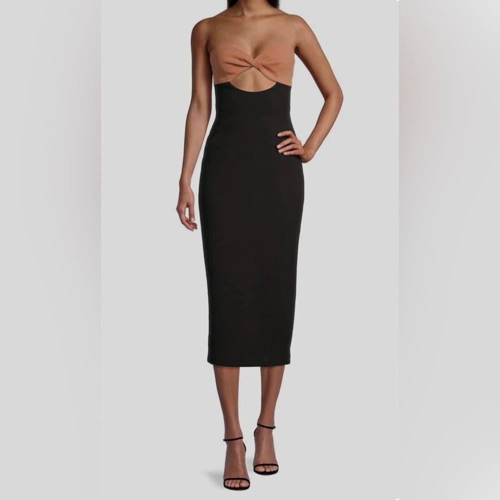 Misha Black Antonella Two-Tone Crepe Midi-Dress 6 NWT